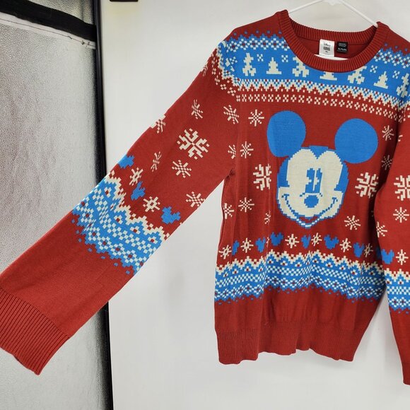 Disney Mickey Mouse Holiday Fair Isle Red and Blue Christmas Crewneck Sweater XL - Picture 4 of 7